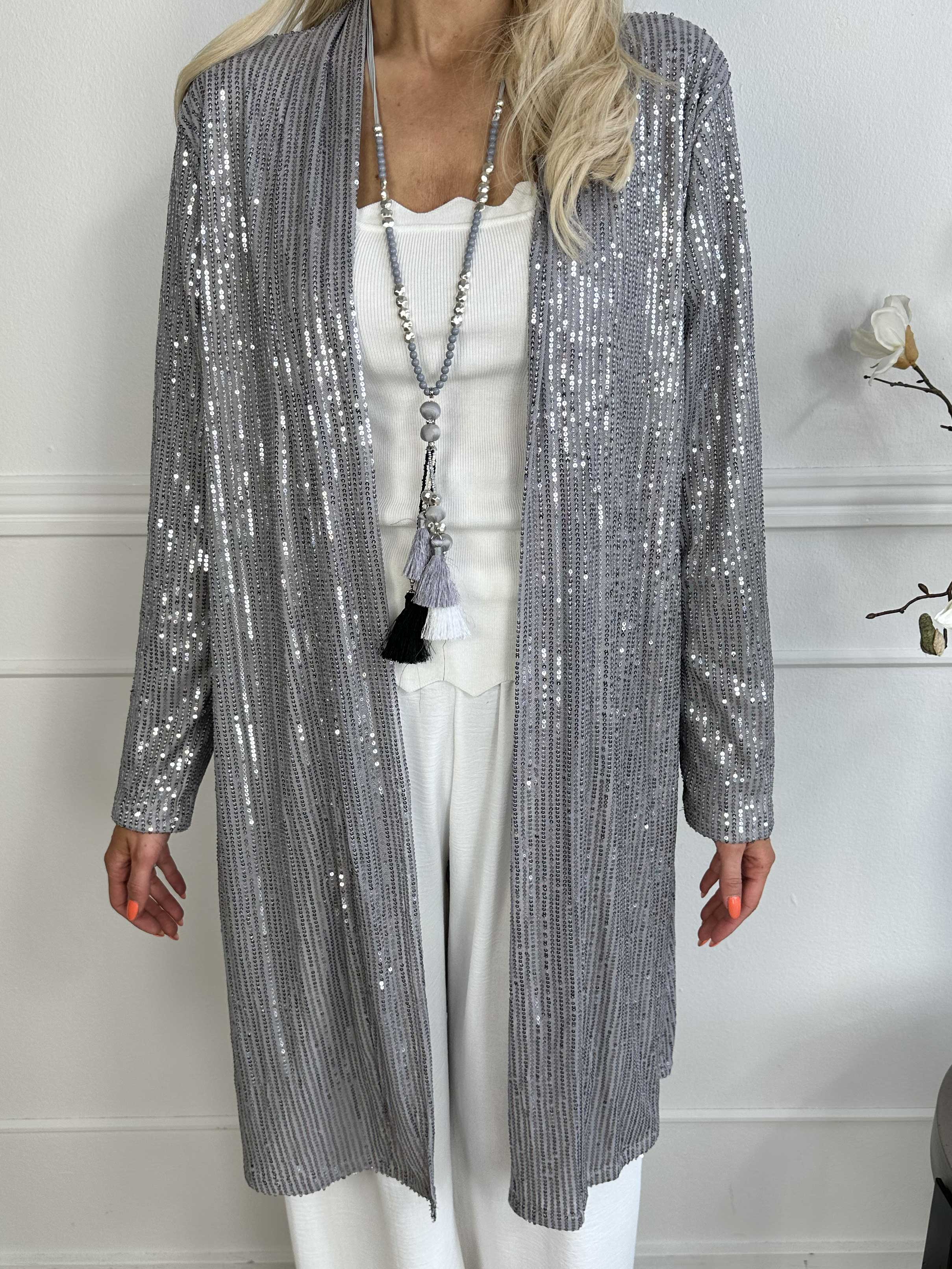 Rosa Glitter - Cardigan med pailletter